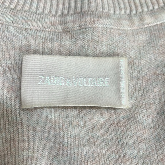 Zadig & Voltaire Sz Small Brumy Knit Cotton V Neck Sweater Oatmeal - Picture 3 of 10